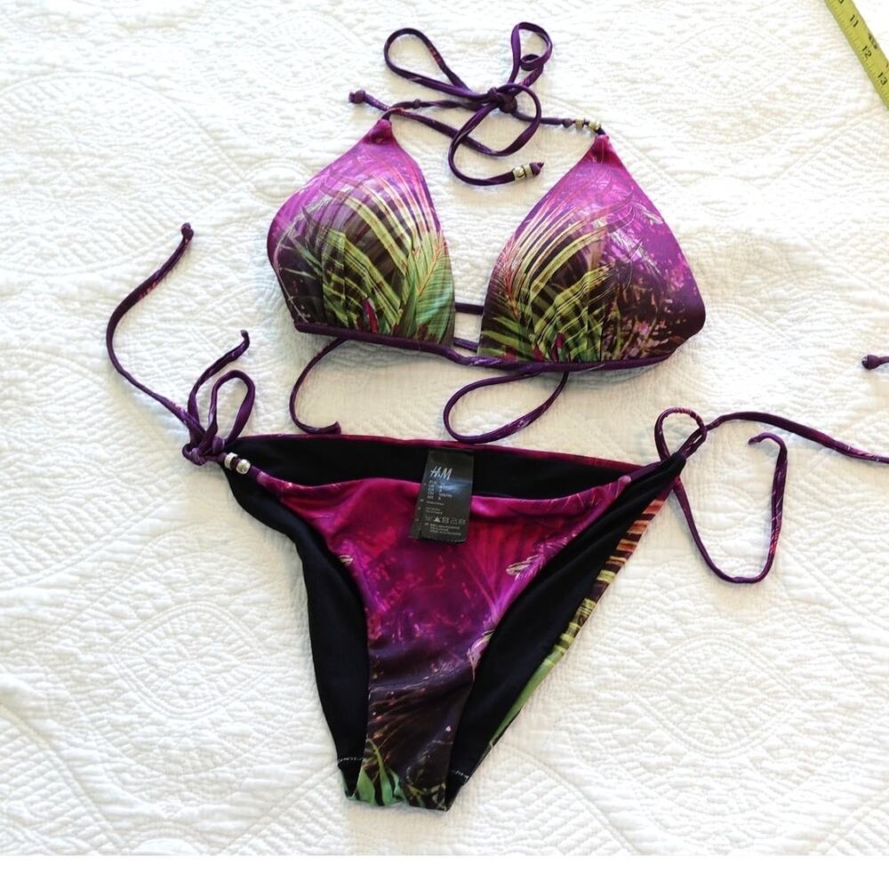Hot Fushia and Fauna tropical String Bikini 2 pc Bathing Suit
